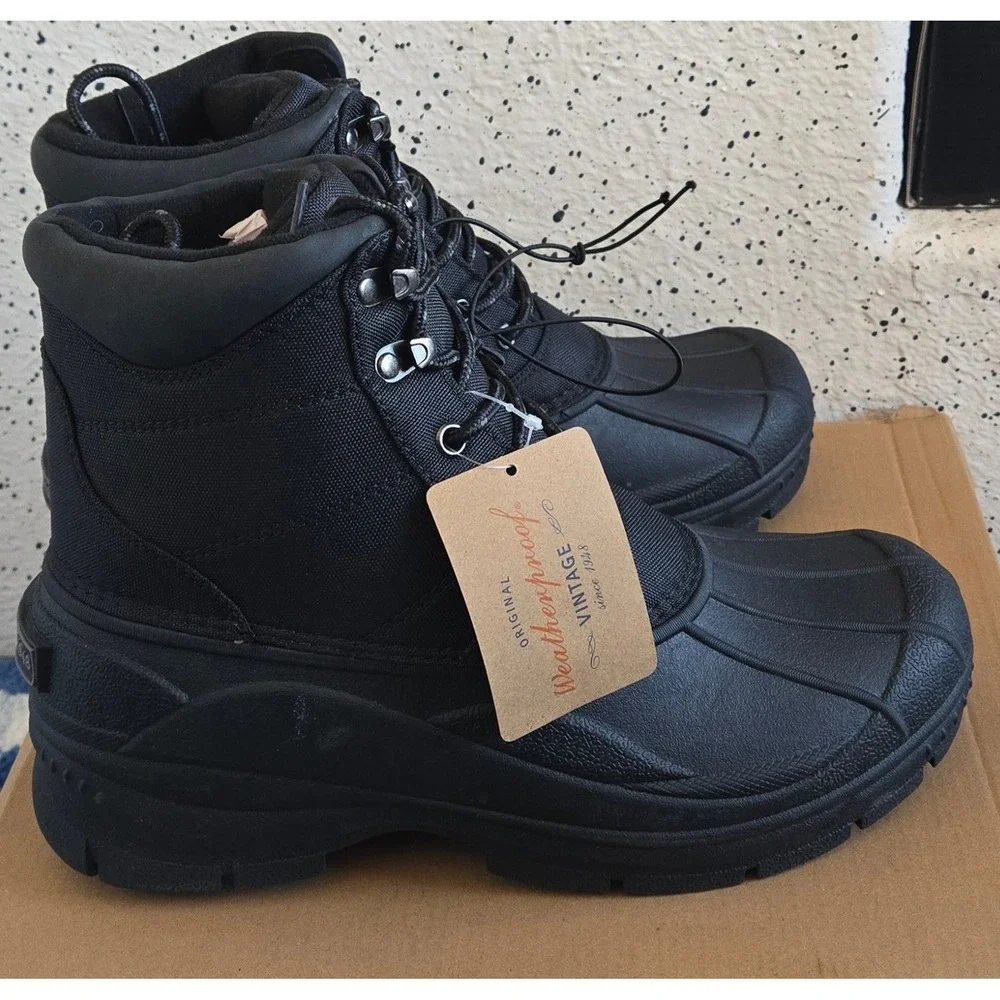 Weatherproof Vintage Jack‎ Mens Black Duck Boots Cold Weather Lace Up Size 8 M